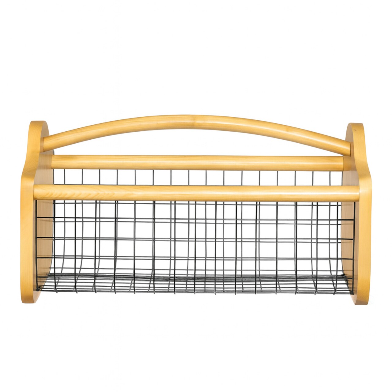 Gardenised Vintage Harvest Basket Pine Wood & Metal Mesh Wire Design Wooden Frame with Straight Handle for Fruits Vegetables Kitchen Organization Decorative Storage Home Décor & Garden Display
